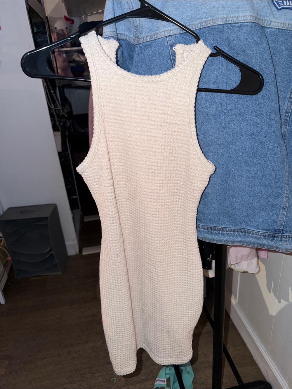 SHEIN Cream Sleeveless Knit Mini Dress